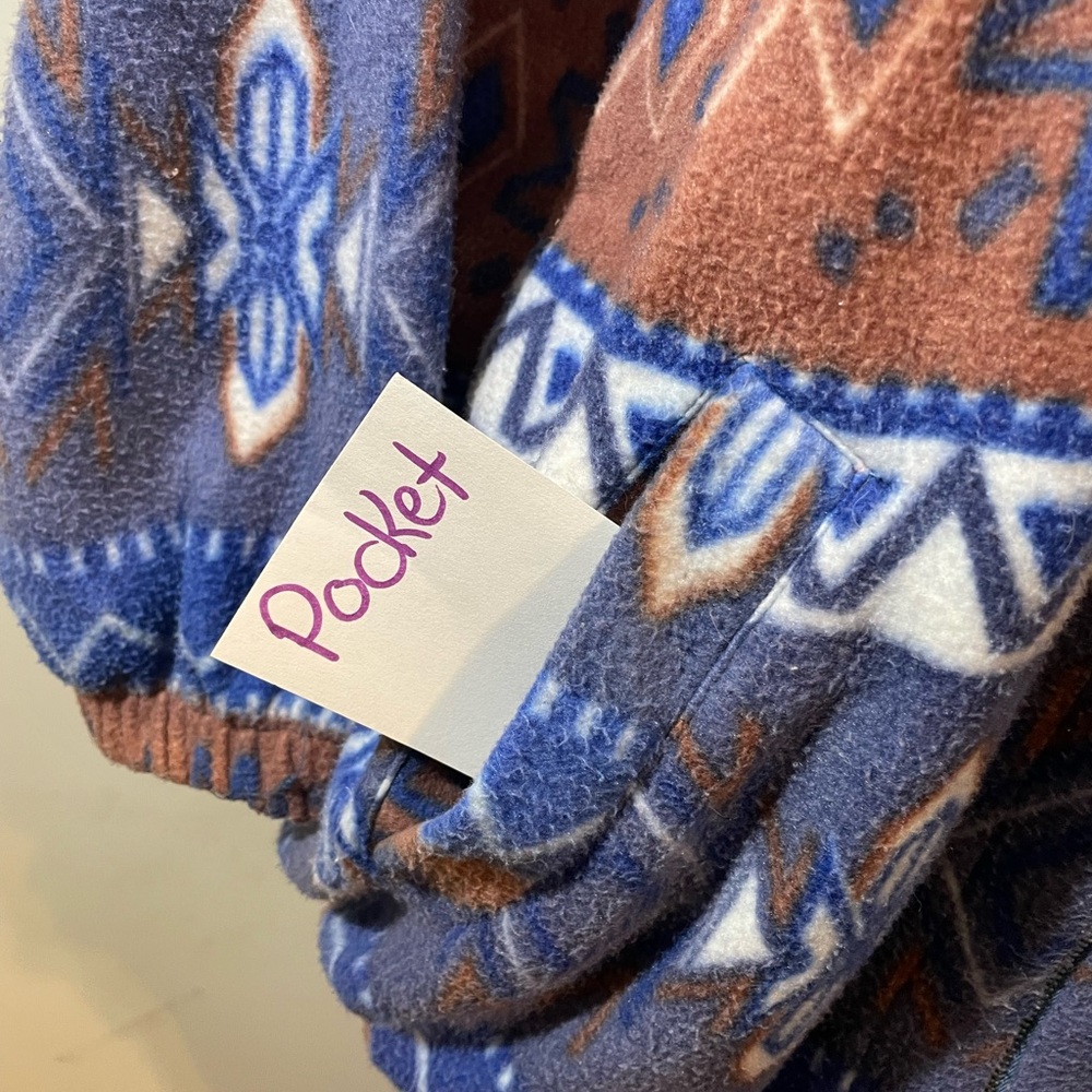OutBrook Womens Aztec Tribal Fleece Jacket‎ Blue Brown full zip hooded w/pockets - Picture 11 of 12